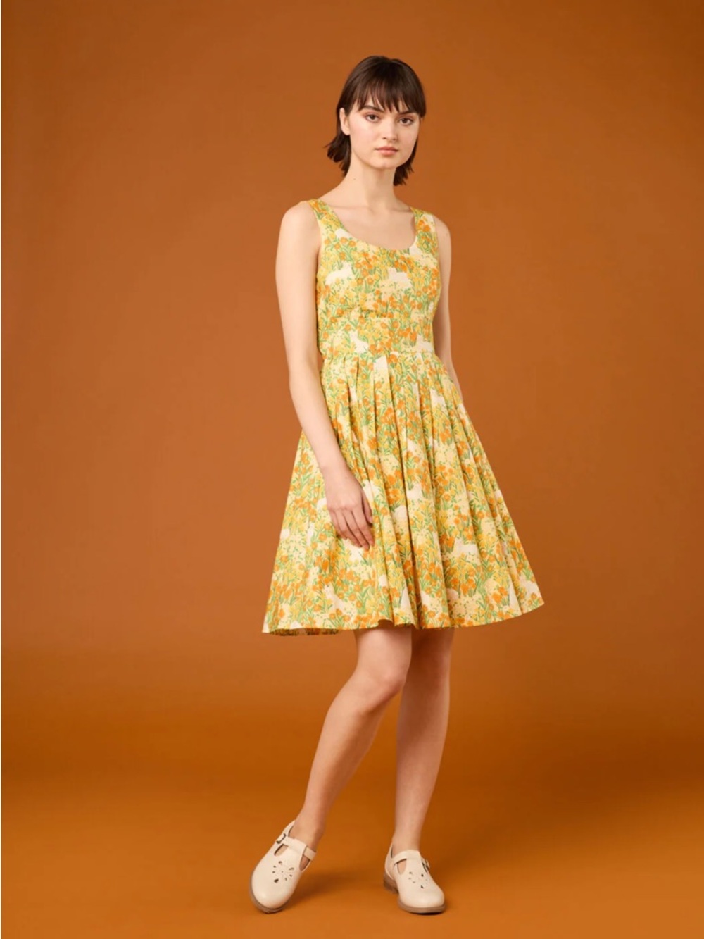 Cat & Flora Sun Dress Yellow Floral Fit-and-Flare Sundress